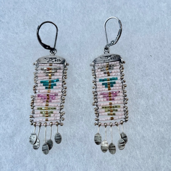 Sundance Herndon Forge Sacred Peak 925 Sterling Silver glass Beaded Earrings - Picture 2 of 2